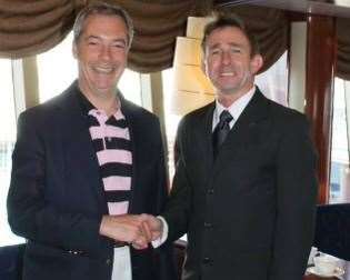 Cllr David Wimble, right, with then-Ukip leader Nigel Farage on a Cunard cruise about 15 years ago