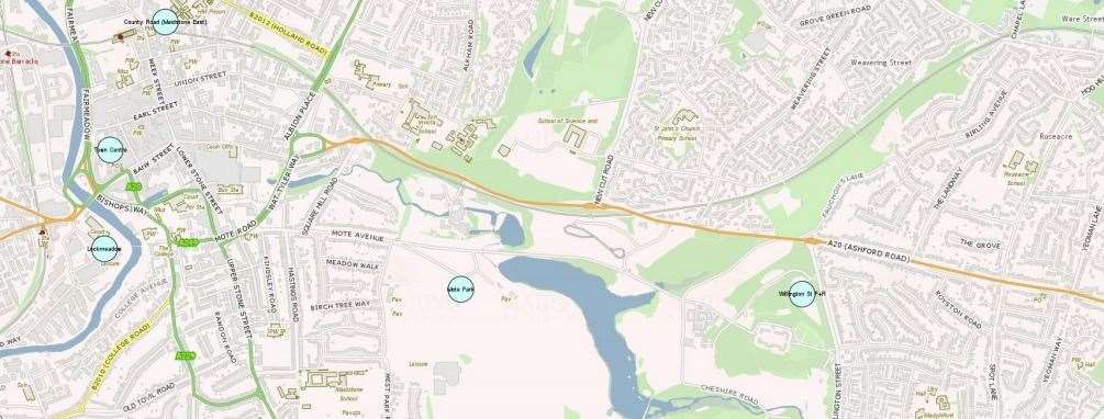 A map outlining MBC-owned pick-up/ drop-off points for the council's preferred option for the micromobility hire scheme. The scheme was presented to councillors yesterday evening