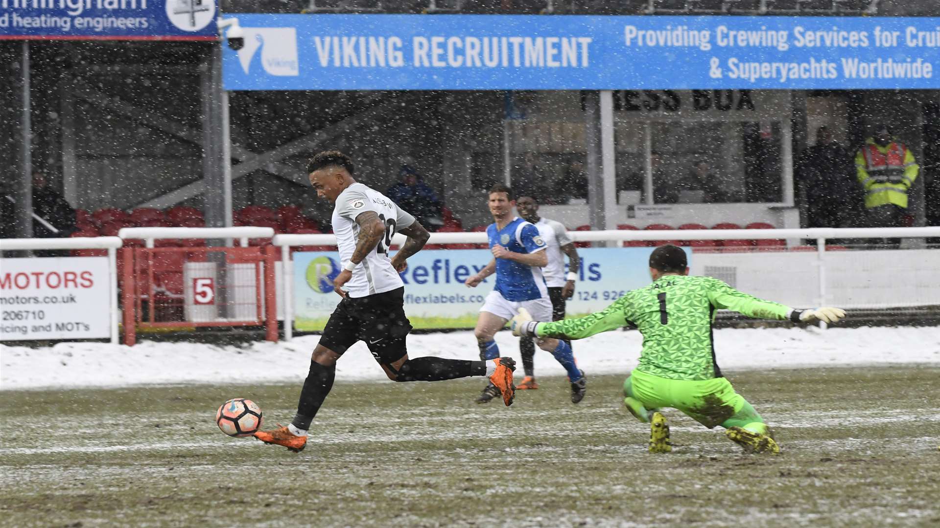 Keanu Marsh-Brown scores his second against Macclesfield. Picture: Tony Flashman