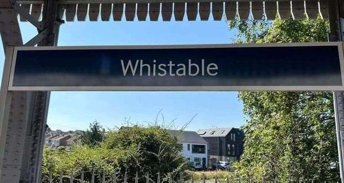 The misspelt new sign at Whitstable train station yesterday. Picture: Jemma Lowley