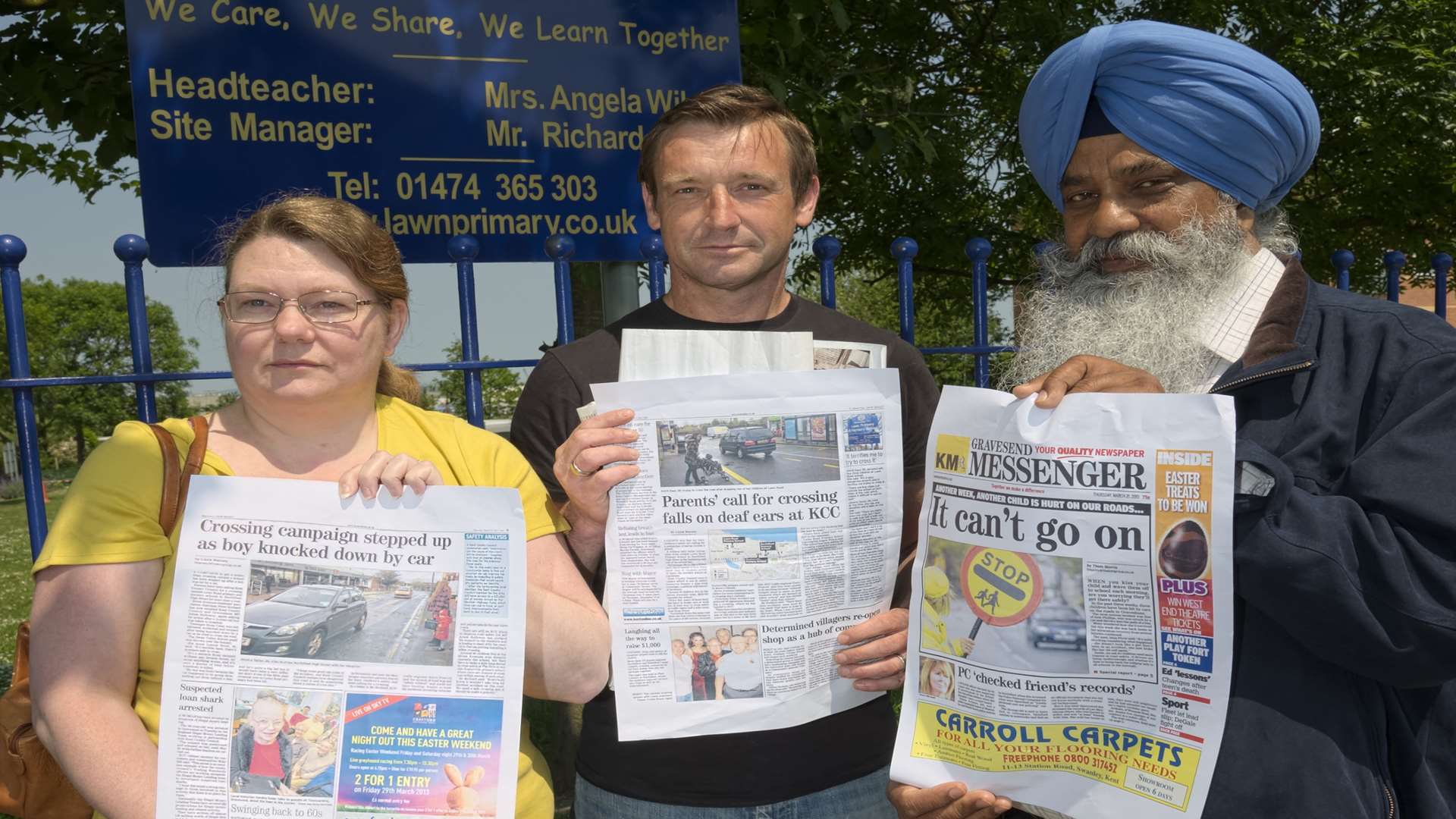 Cllr Sue Howes, Peter Scollard and Cllr Narinder Singh Thandi. Local councillors discuss a perestrian crossing for High Street, Northfleet