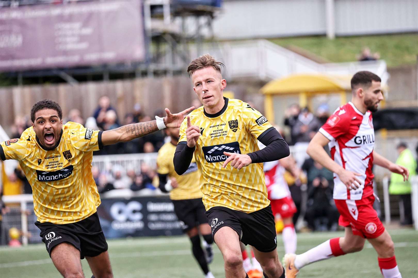 Sam Corne celebrates the opening goal. Picture: Helen Cooper