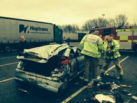 The damaged car at Medway Services