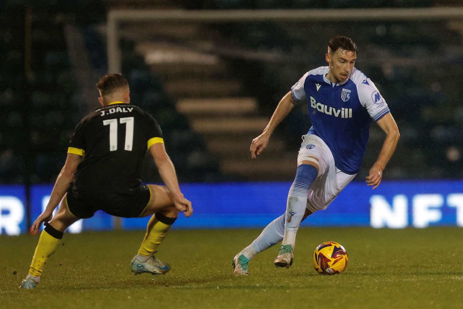 Conor Masterson looks to get past Harrogate's James Daly in last Saturday’s encounter Picture: @Julian_KPI