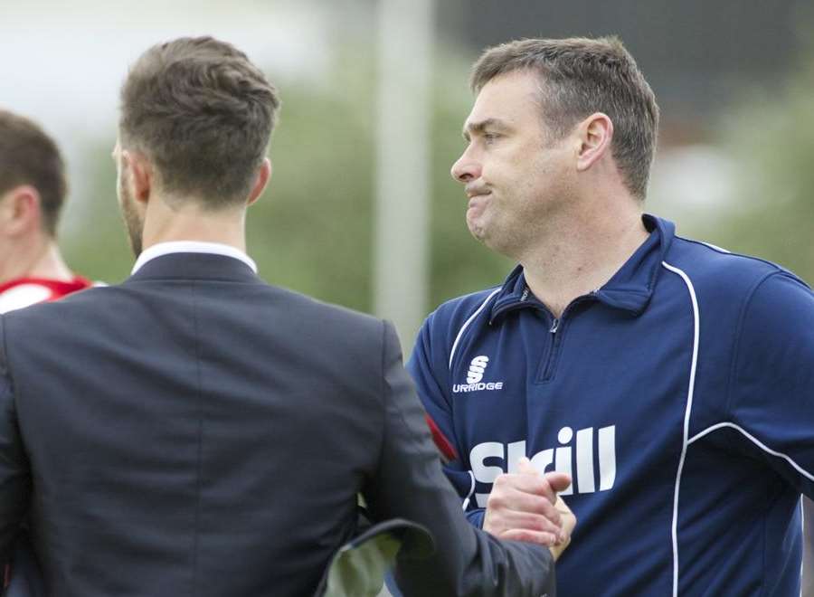 Dean Rance and Steve Brown after the 2014 Conference South play-off final Picture: Andy Payton