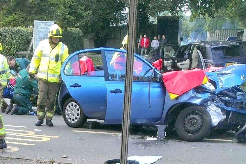 Scene of a crash in Street End that left a woman with a broken leg. Picture: Theresa Harris