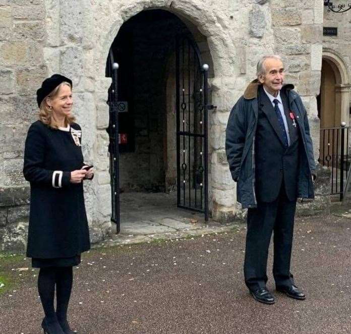 Lady Colgrain and John Cannon at his MBE award ceremony. It was a Covid year and social distancing had to be observed.