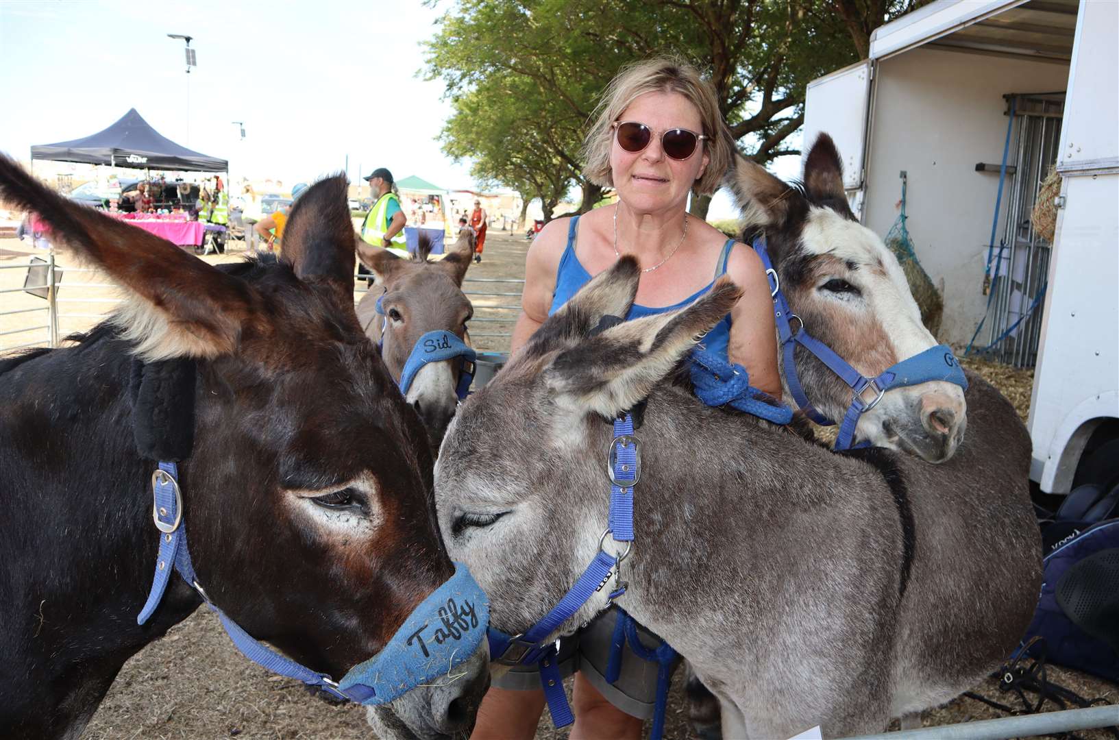 Caroline Edmonds of Kelly's Donkeys with Rocky, Taffy, Sid & Percy at the Sheerness Seaside Festival. Picture: John Nurden