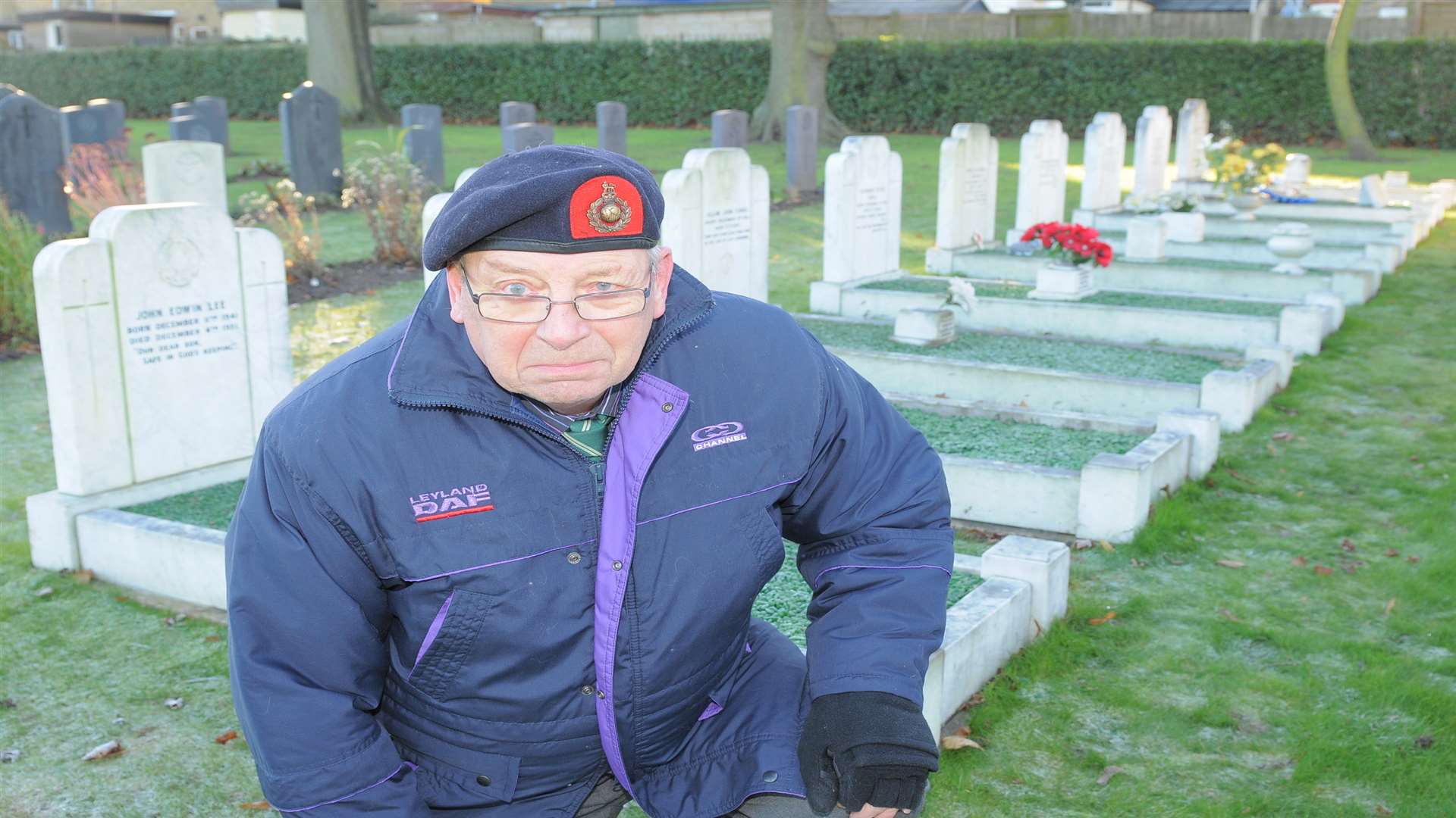 Gillingham Cemetery, Woodlands Road. 2012 Memorial Service to remeber Cadets who were killed by a bus in 1951. Survivor, Nigel Cook (72)