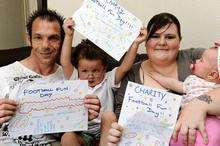 John Hall, Ellis Pearce, three, Krystal Pearce and Shayley Pearce, seven months