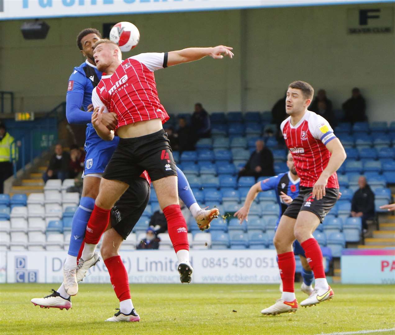 Gillingham forward Vadaine Oliver asks questions of the Cheltenham defence. Picture: Andy Jones