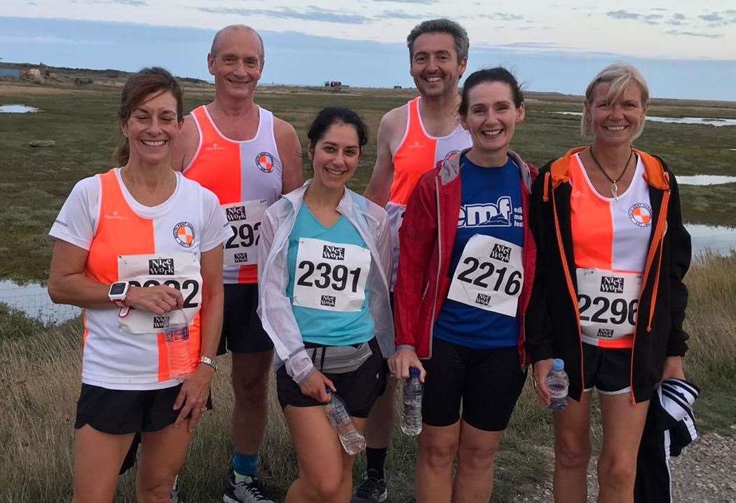 South Kent Harriers at the Rye Coastal Run. Left to right Marie Watson,Alan Randall, Laura Berduig, Martin Salmon, Helen Bennett and Jane Wren