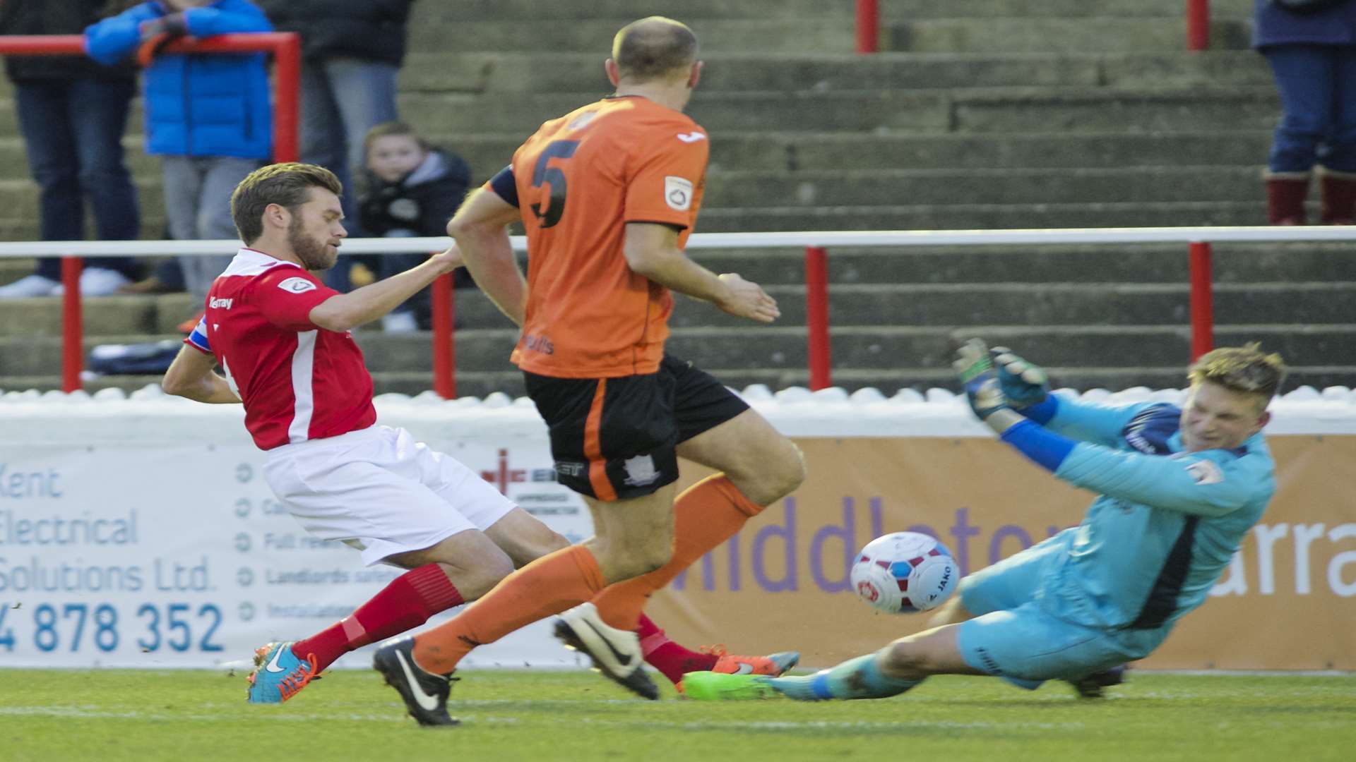 Weston keeper Luke Purnell saves from Daryl McMahon Picture: Andy Payton