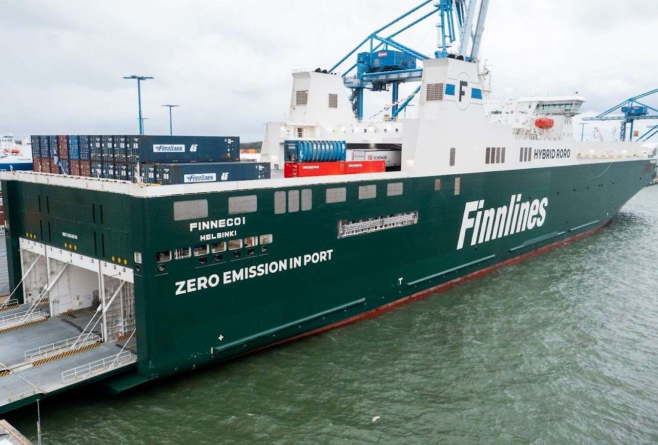 One of the Finnlines cargo vessels that will be servicing the Port of London Medway at Sheerness