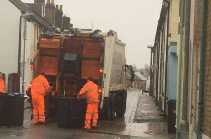 Serco workers collecting bins on Albert Street, in Whitstable