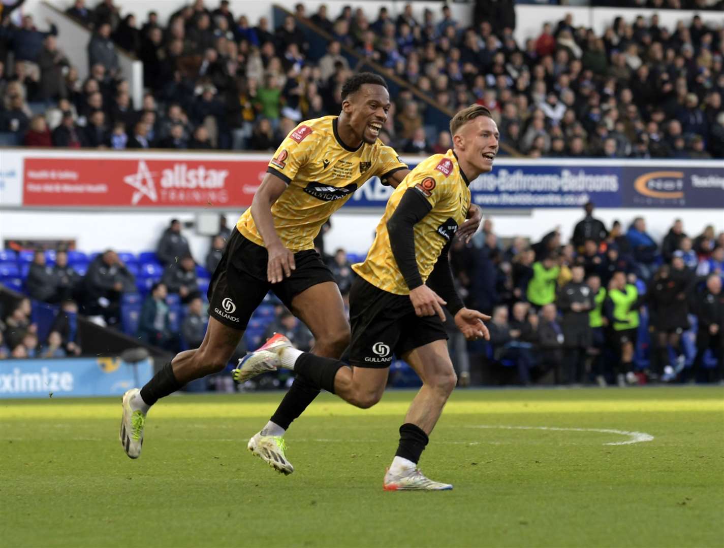 Maidstone midfielder Sam Corne celebrates his winner at Portman Road in the last round Picture: Barry Goodwin