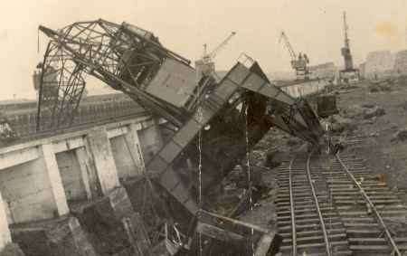 GIANT FALL: Overturned crane at Ridham Dock