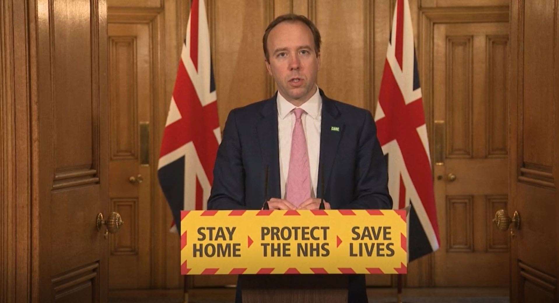 Health Secretary Matt Hancock during a media briefing in Downing Street (PA Video/PA)