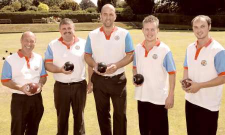 Sandwich Bowls Club’s county champions, from left Colin Goldsmith, Gordon Charlton, Jamie Dunn, Shaun McCaughan and Kieran Moss