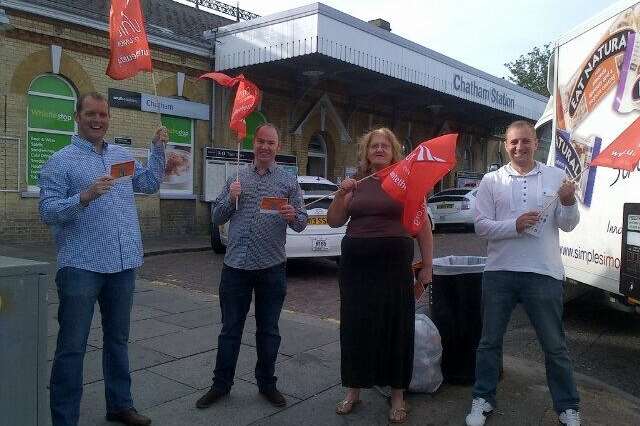 Some of the protesters outside Chatham station today