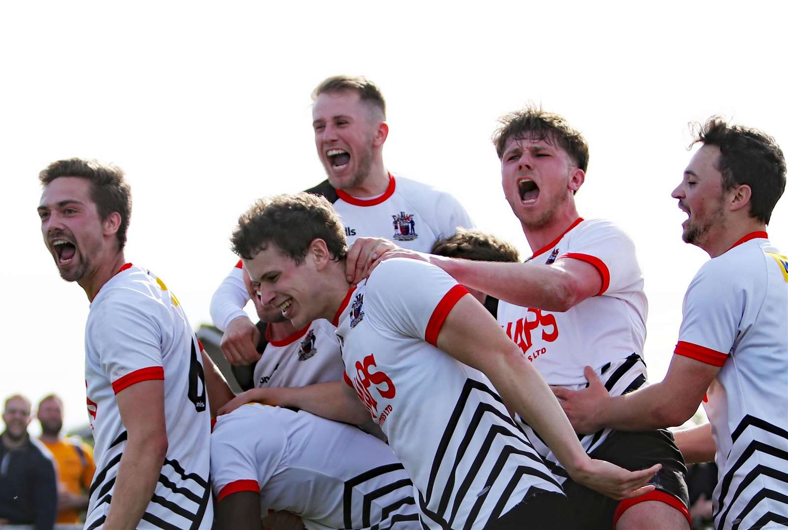 Title-winning Deal celebrates one of their goals during their Southern Counties East Premier Division weekend 3-1 win against Lydd. Picture: Paul Willmott