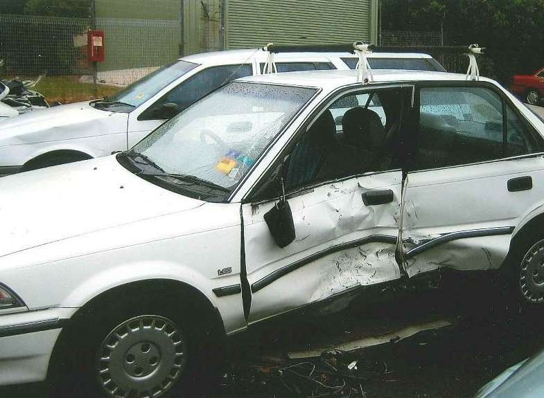 Damage to Richard Ramsey's car. He said he didn't see Shane's motorbike as he turned across three lanes of traffic