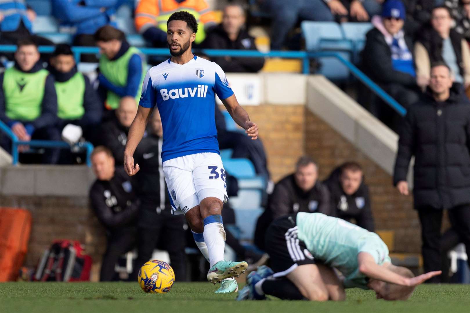 Tim Dieng in action for Gillingham against Crawley Town on Boxing Day Picture: @Julian_KPI