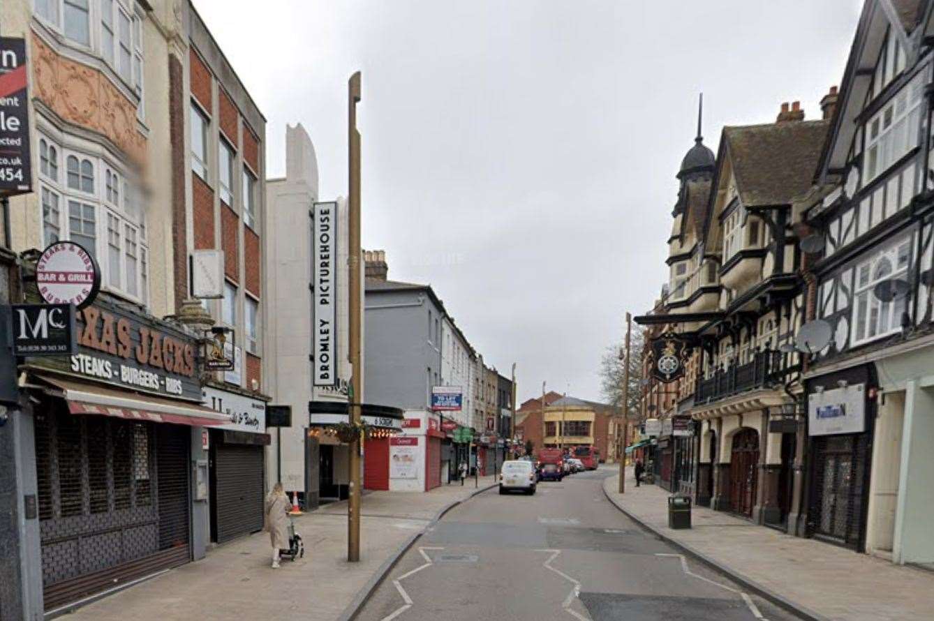 A crime scene is in place after 19-year-old was stabbed in Bromley High Street. Picture: Google Maps