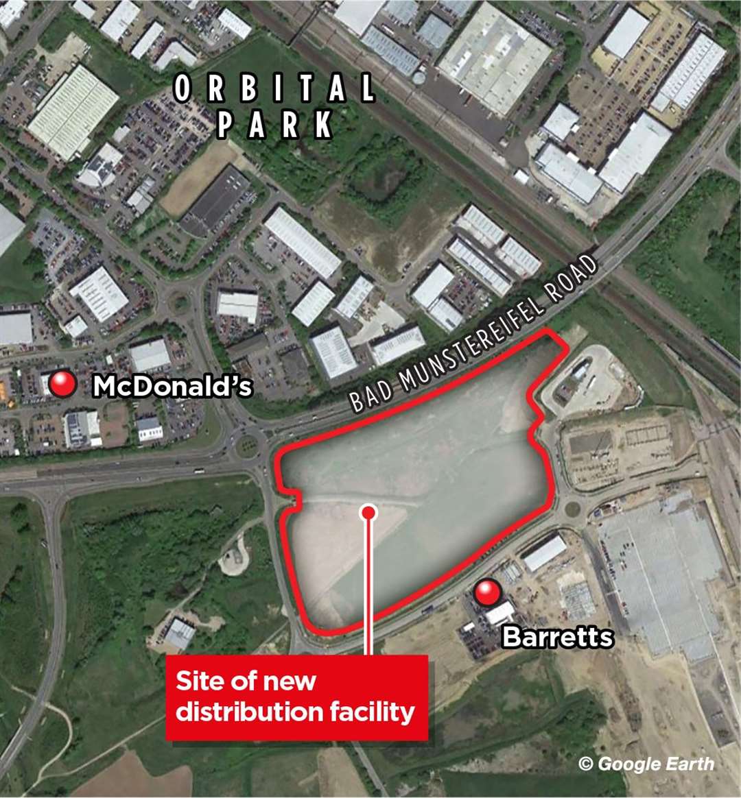 The warehouse will be built close to the Waterbrook Park Brexit lorry park