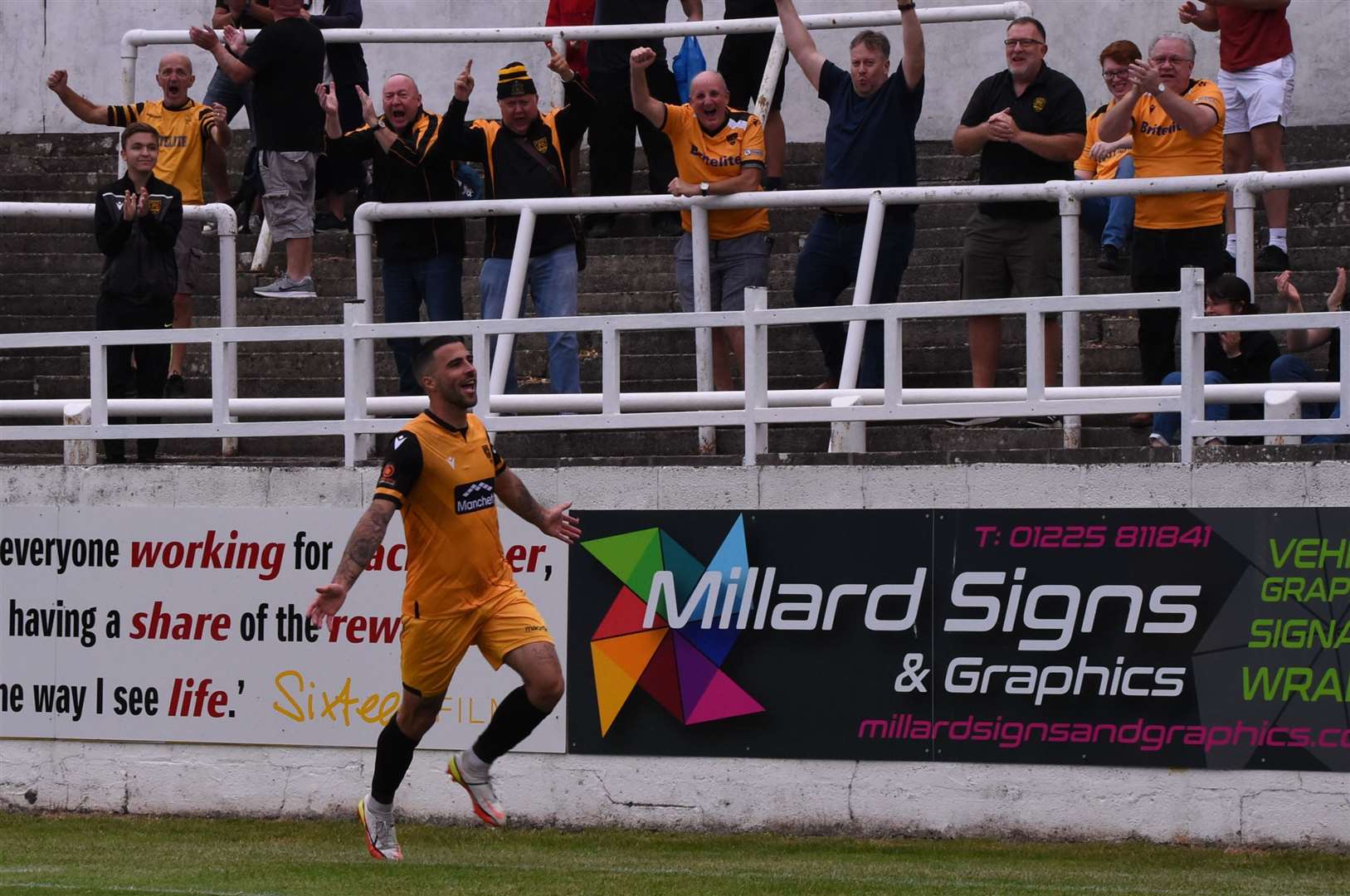 Joan Luque celebrates his first goal at Bath Picture: Steve Terrell