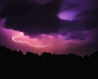 Thunder and lightning coming in towards Maidstone at 9pm last night. Picture: Liam Dobbie