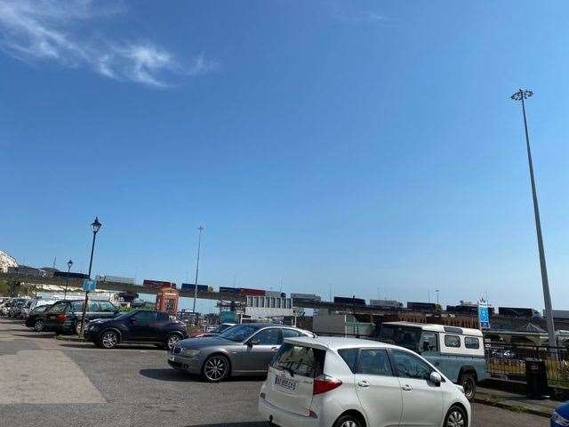 One lane of the A2 Jubilee Way is at a standstill as trucks wait to cross The Channel. Picture: David Joseph Wright