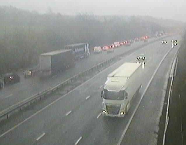 Traffic was backing up along the coastbound M20 after a fuel spillage between J8 (Maidstone) and J9 (Ashford). Picture: National Highways