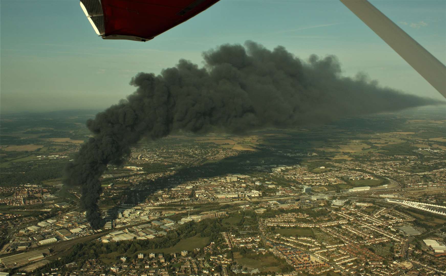 The Ashford Cobbs Wood estate fire in September 2020. A warehouse and a car were destroyed in the blaze, and neighbouring buildings were damaged. Picture: Geoff Hall