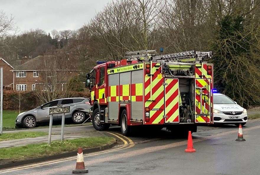 The Ford Kuga was secured by fire crews so the occupants could get out