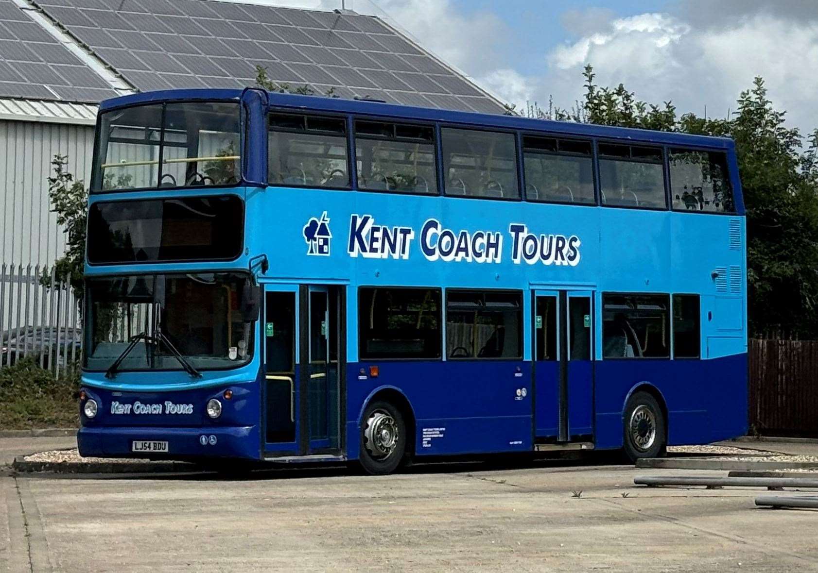 Only one Kent Coach Tours vehicle remains in the company’s yard in Malcolm Sargent Road, Ashford