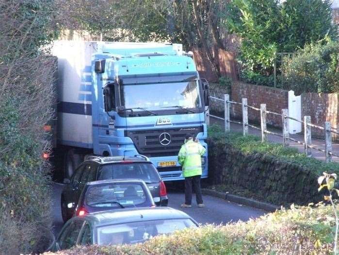 An HGV stuck in Upper Street, Leeds