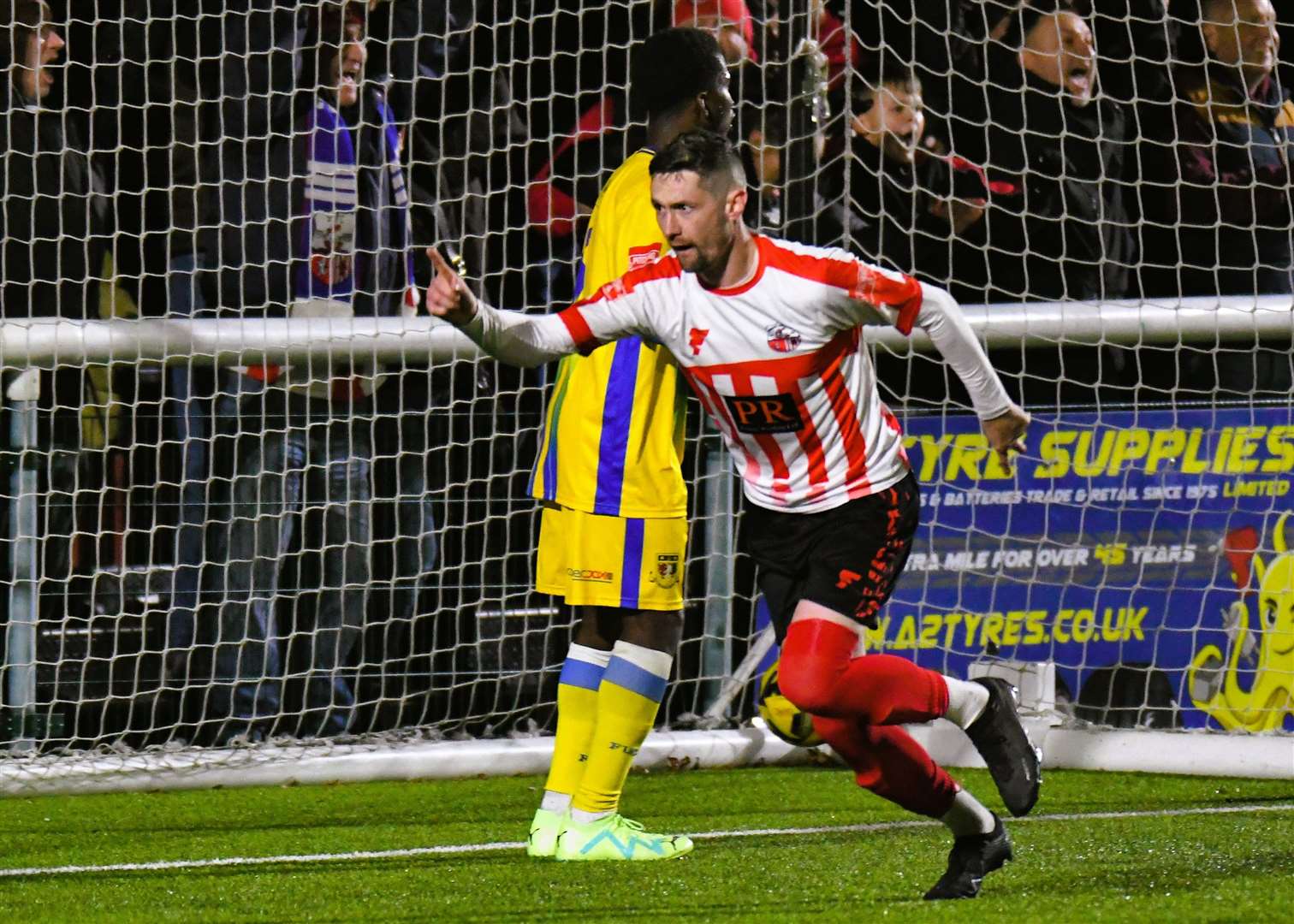 Dan Bradshaw celebrates a Sheppey goal against Sittingbourne Picture: Marc Richards