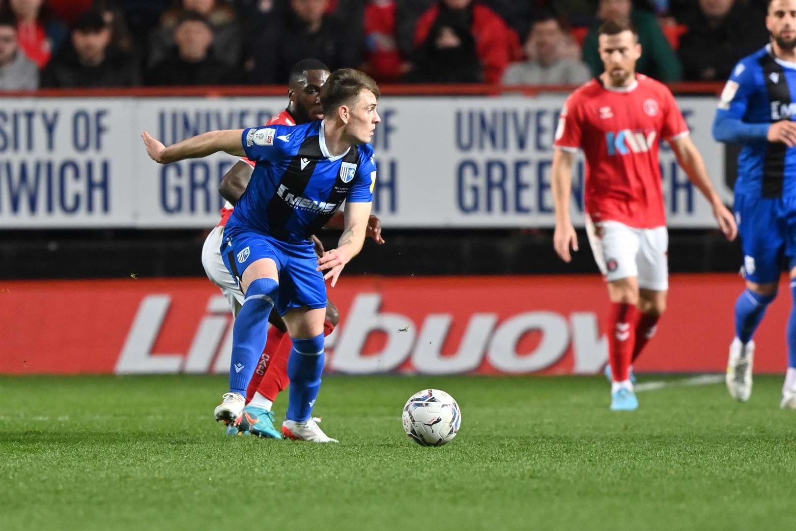 Ben Thompson with the ball for Gillingham Picture: Keith Gillard