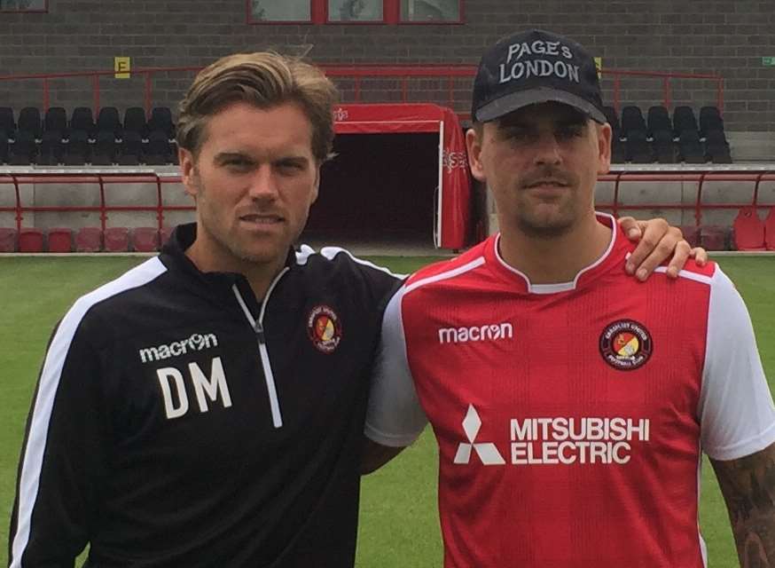 Sam Magri with Ebbsfleet manager Daryl McMahon