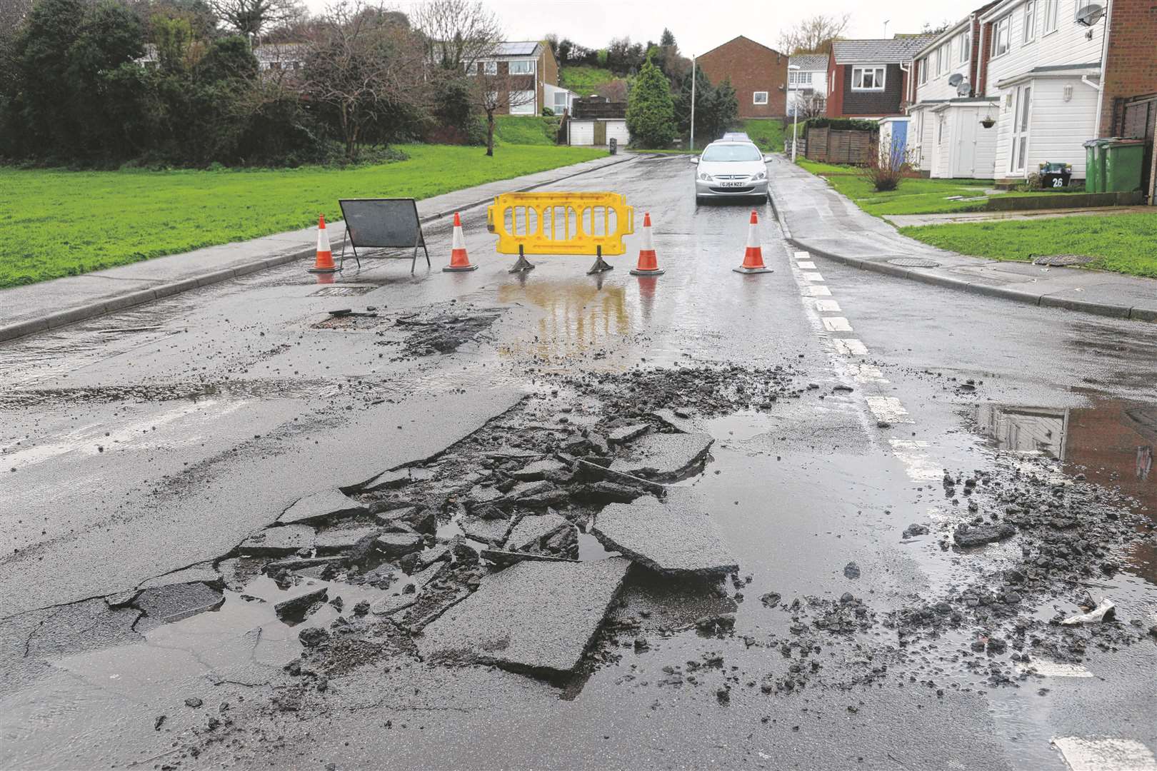 Flood damage on Freemantle Road in Folkestone. Picture: Gary Browne