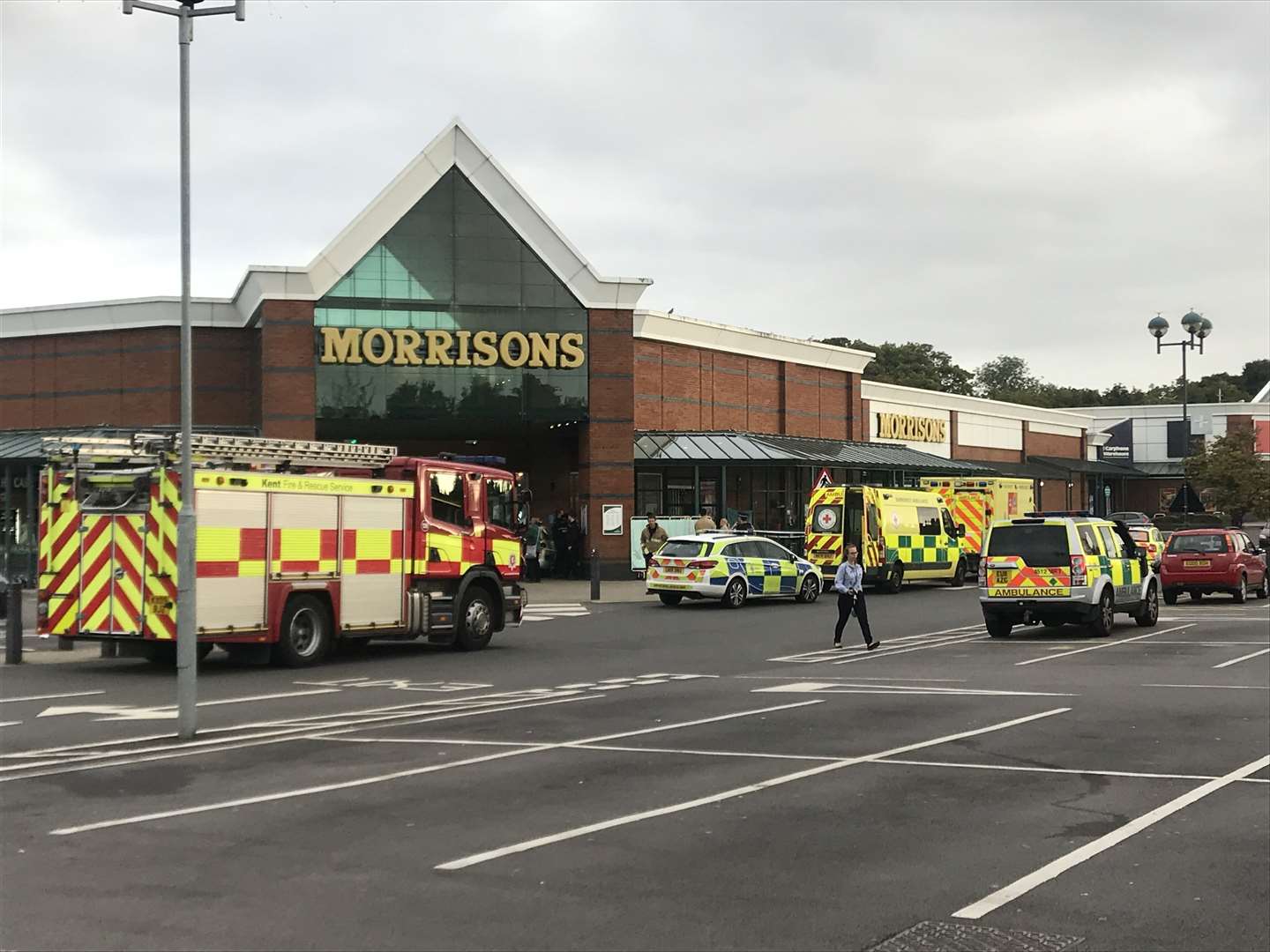 Emergency services have been spotted outside Morrisons in Ten Perch Road, Canterbury