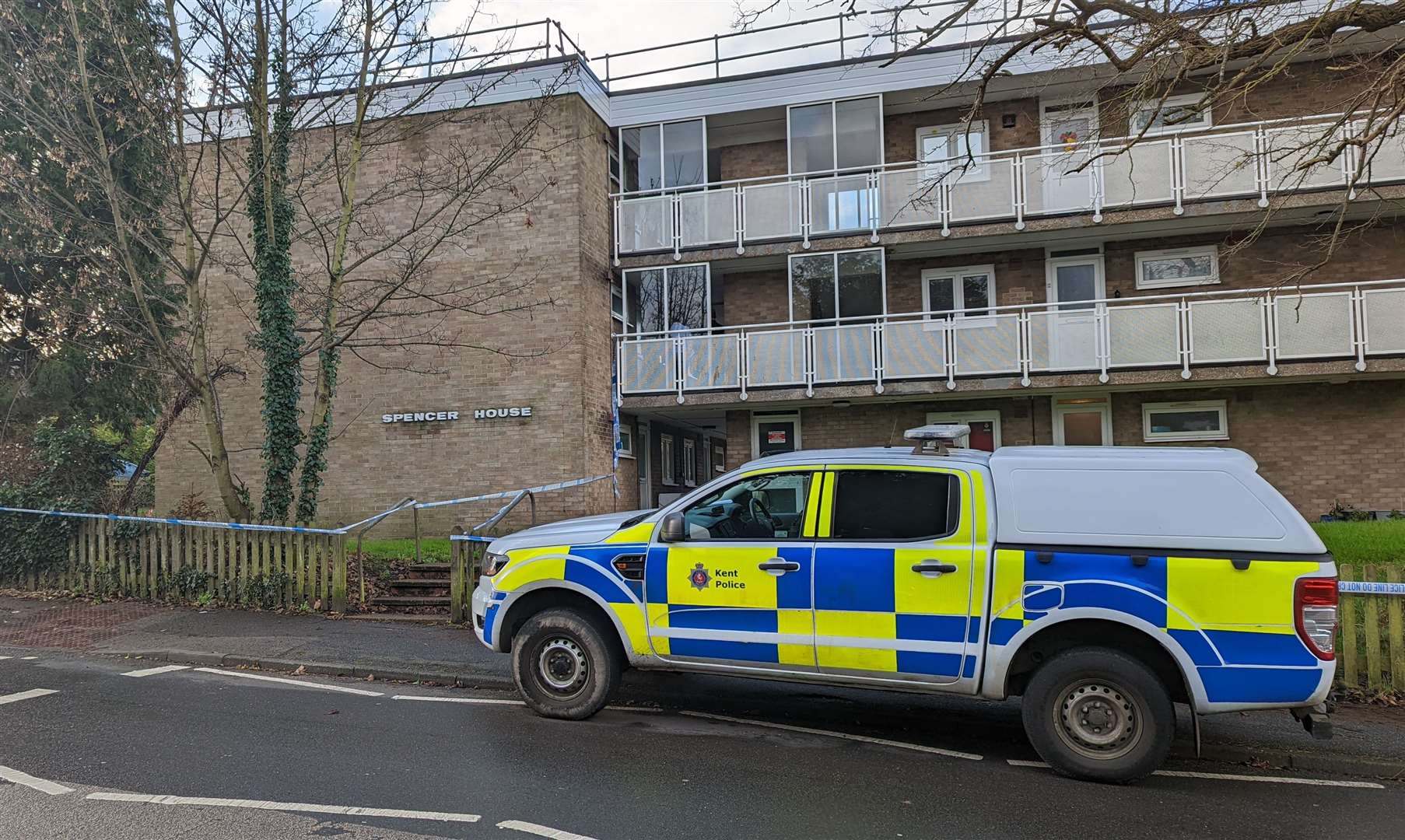 Police at the scene in Coolinge Lane, Folkestone at the time of the incident