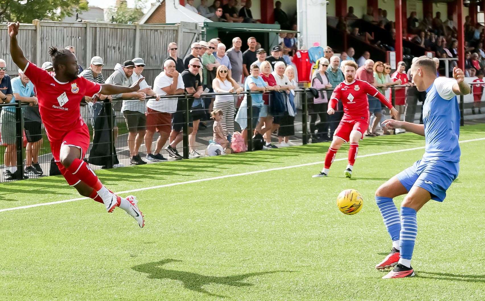 Whitstable's Steadman Callender on the wing against Kennington in their weekend 3-0 win. Picture: Les Biggs