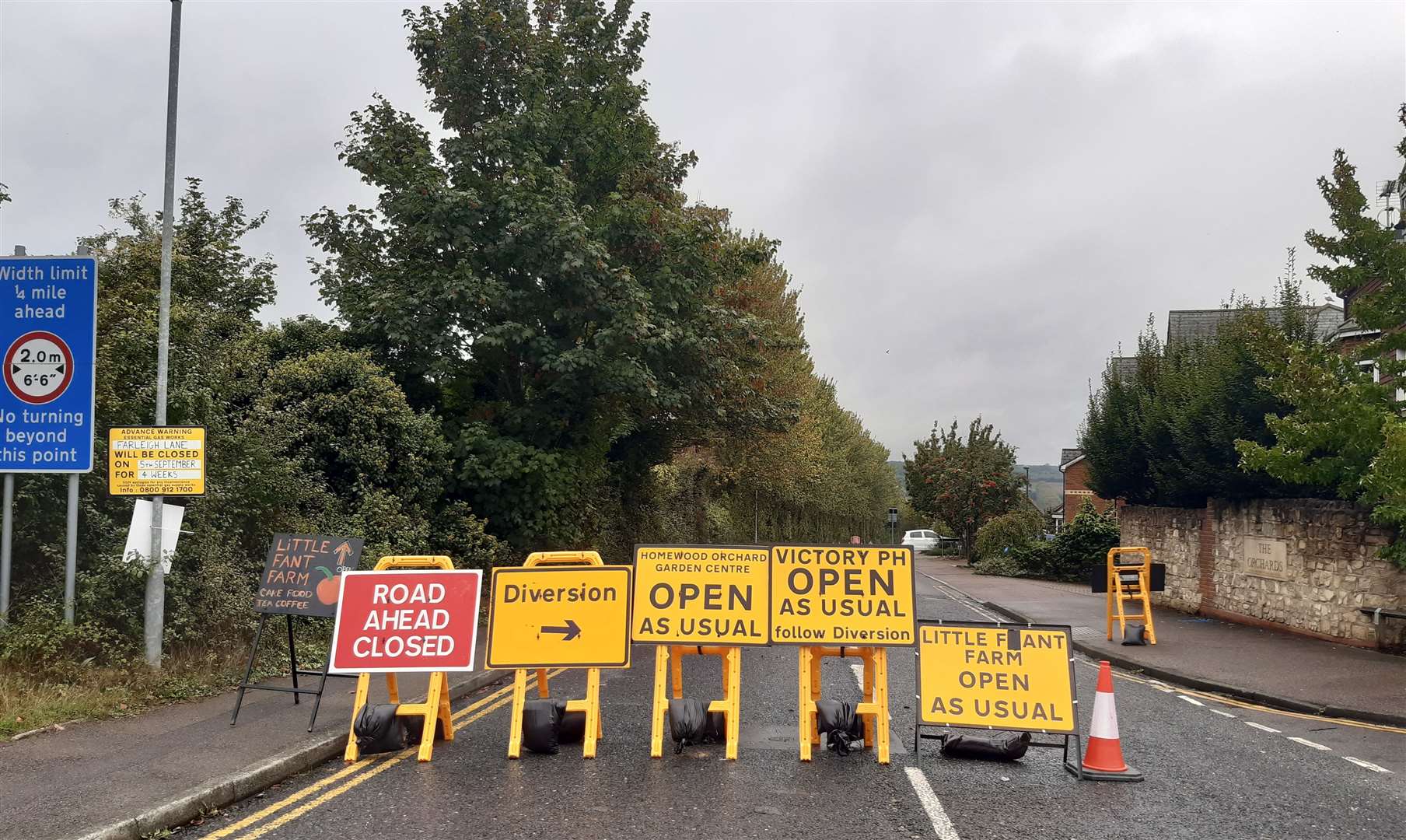 Businesses have put out signs to let customers know they are still open