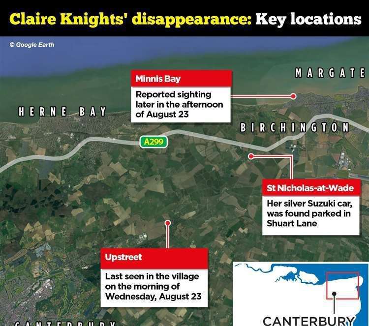 The key locations currently known in the disappearance of Claire Knights