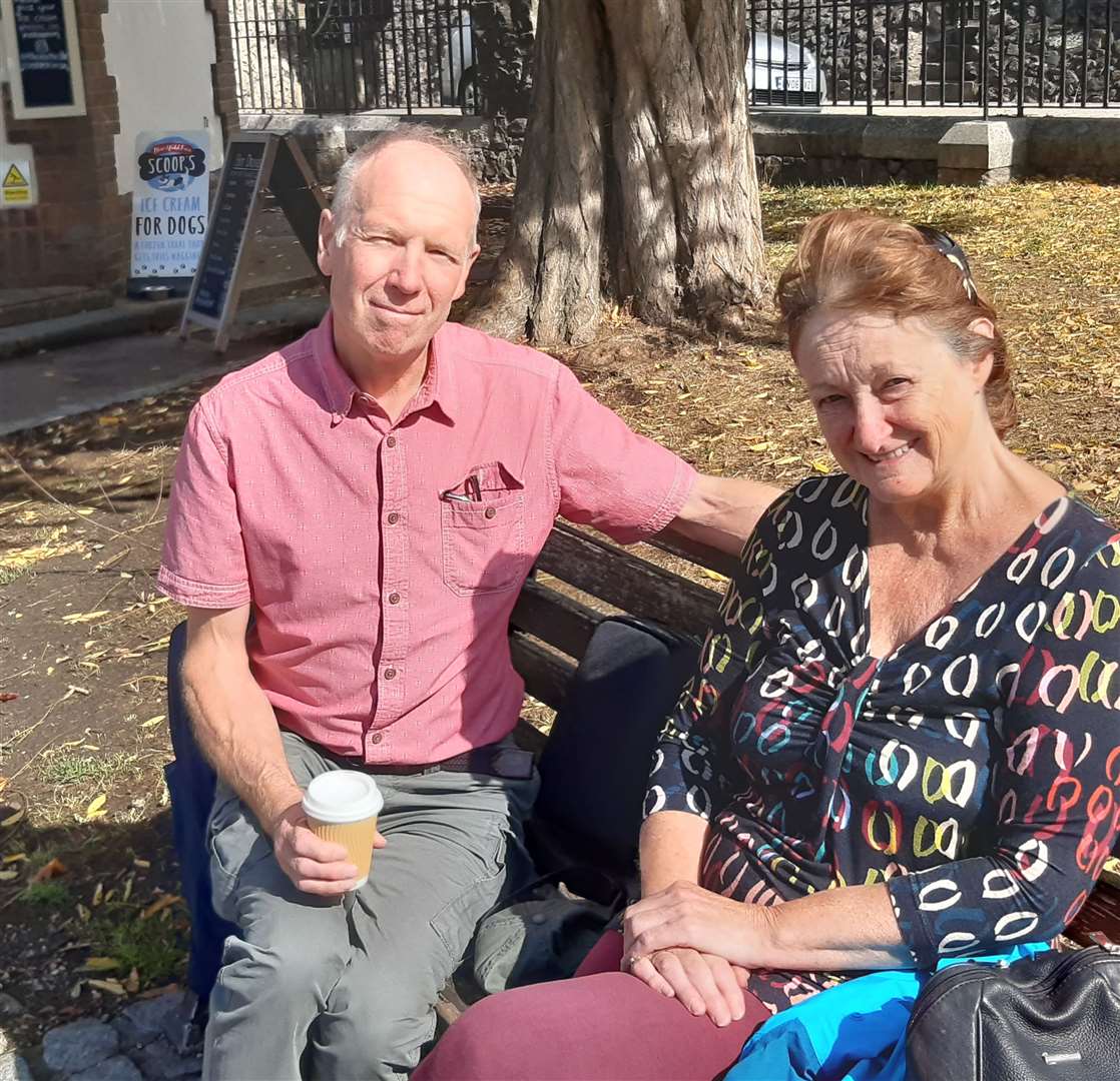 Andrew and Karen Davison have travelled down from Biggin Hill to Rochester to pay their respects to the Queen. Photo: Sean Delaney