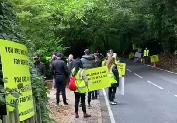 Protesters outside the Edenbridge home of Dr Hilary Jones MBE. Picture: Twitter / @M Douglass64