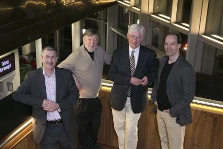 From left to right: Pharon director Nicholas O’Shea, conductor Sir Andrew Davis, Pharon chairman Roger O’Shea and violinist Zsolt-Tihamér Visontay