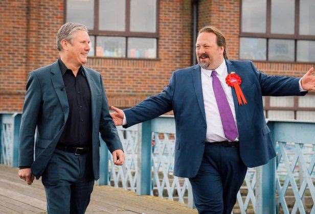 Labour leader Keir Starmer, pictured with Medway Labour leader Vince Maple in Chatham, has urged people to vote for him and his party in July